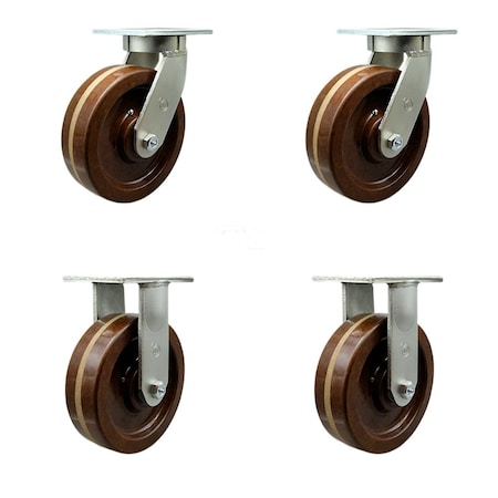 Service Caster 10'' Heavy Duty High Temp Phenolic Wheel Caster Set 2 Swivel 2 Rigid , 4PK CRAN-SCC-KP92S1030-PHRHT-2-R-2